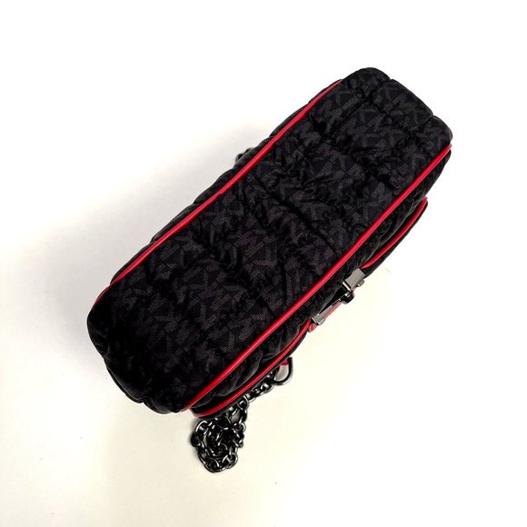 NWT Michael Kors SOHO Quilted Nylon Shoulder Bag Crossbody Black Red Trim $400 - Picture 10 of 13